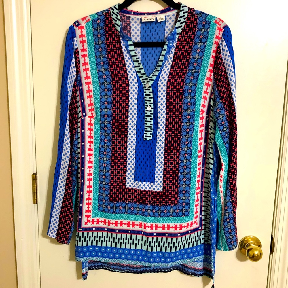 Cato Long Sleeve Boho Peasant Tunic Top V- Neck Size Medium